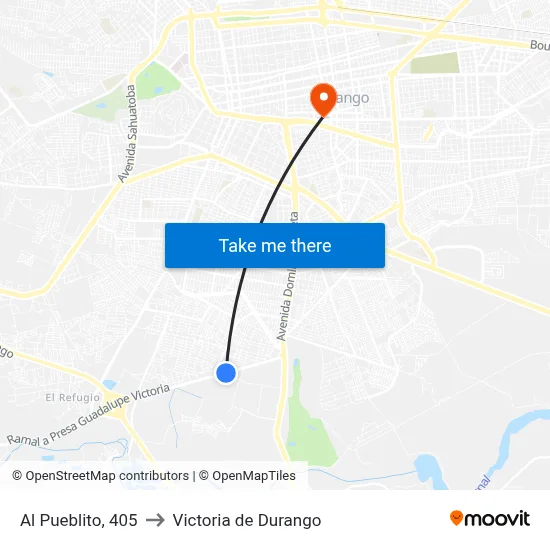 Al Pueblito, 405 to Victoria de Durango map