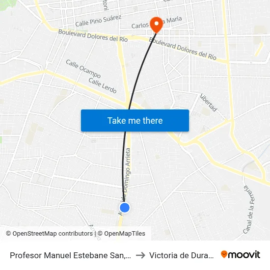 Profesor Manuel Estebane San, 505 to Victoria de Durango map