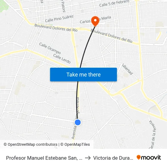 Profesor Manuel Estebane San, 107a to Victoria de Durango map