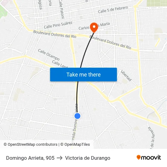Domingo Arrieta, 905 to Victoria de Durango map