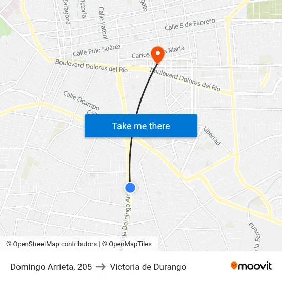 Domingo Arrieta, 205 to Victoria de Durango map