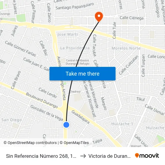Sin Referencia Número 268, 100 to Victoria de Durango map