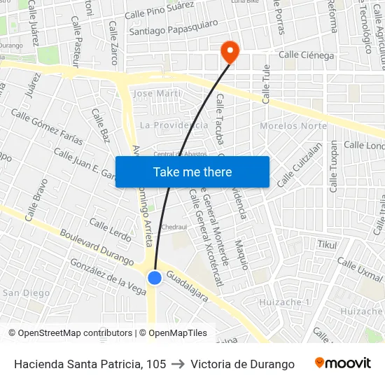 Hacienda Santa Patricia, 105 to Victoria de Durango map