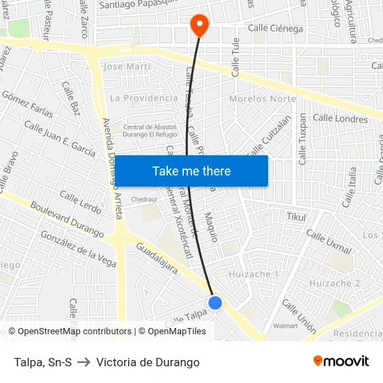 Talpa, Sn-S to Victoria de Durango map
