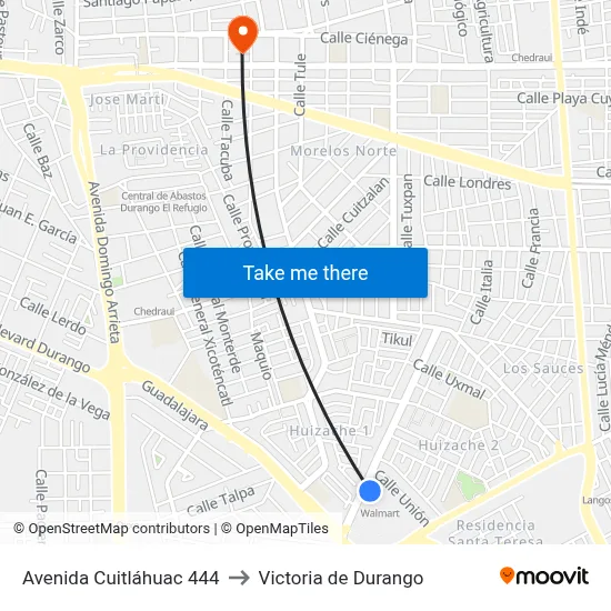 Avenida Cuitláhuac 444 to Victoria de Durango map