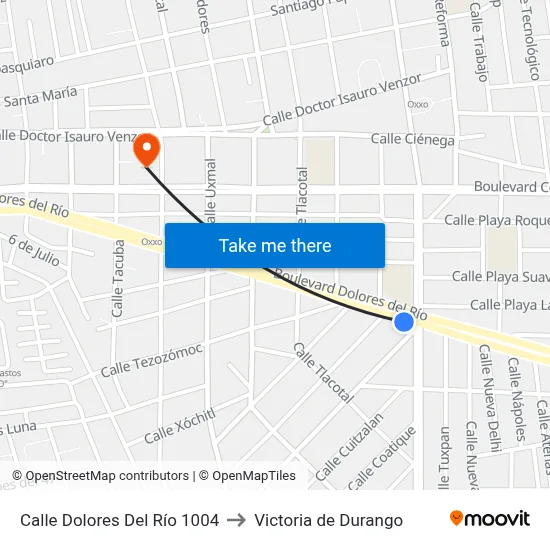 Calle Dolores Del Río 1004 to Victoria de Durango map