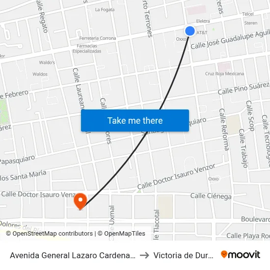 Avenida General Lazaro Cardenas 305e to Victoria de Durango map