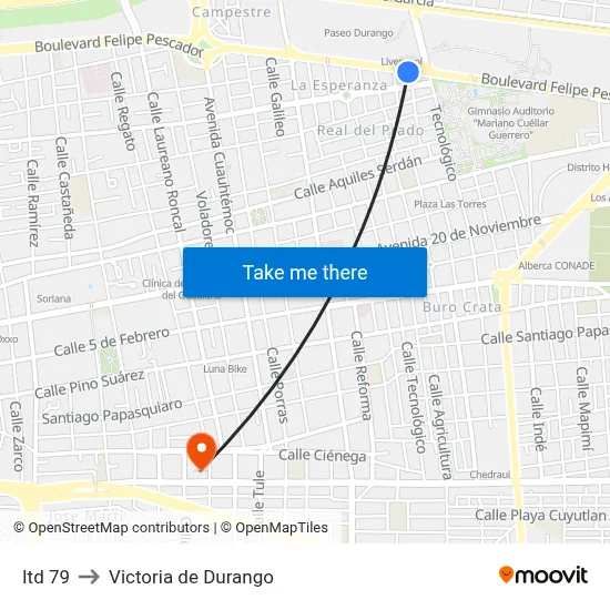 Itd 79 to Victoria de Durango map