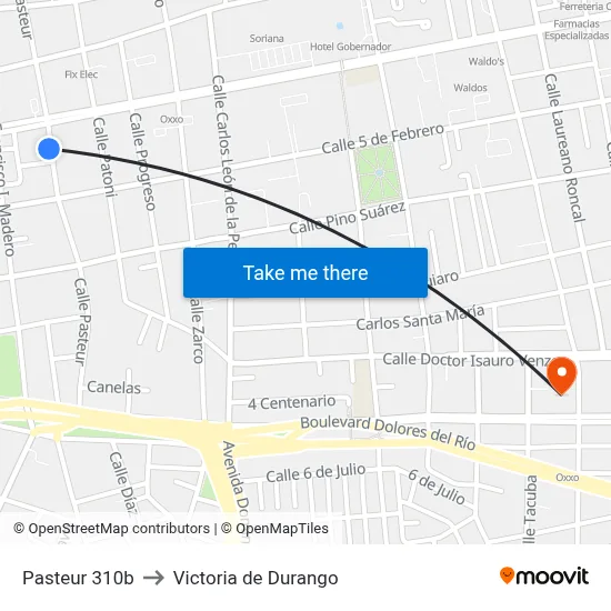 Pasteur 310b to Victoria de Durango map