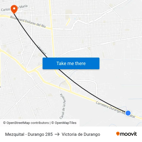 Mezquital - Durango 285 to Victoria de Durango map