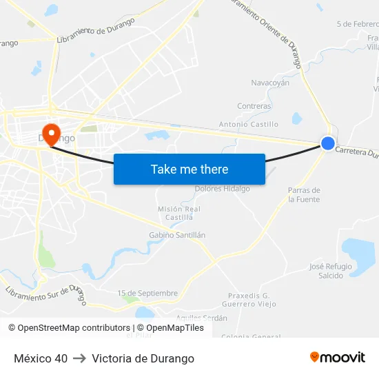 México 40 to Victoria de Durango map