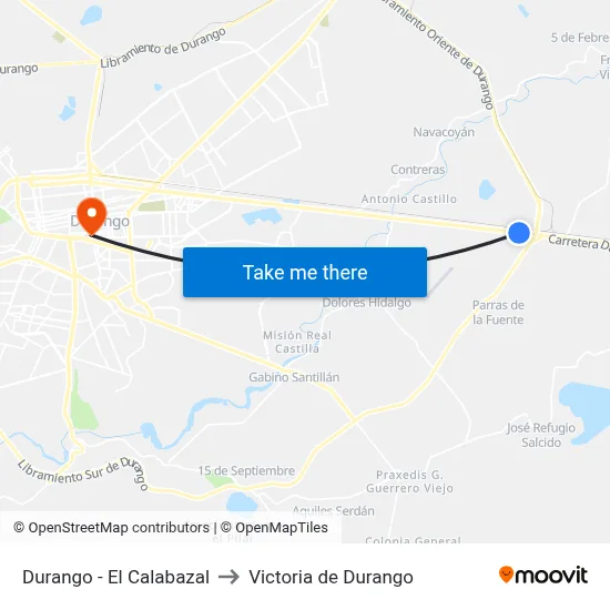 Durango - El Calabazal to Victoria de Durango map