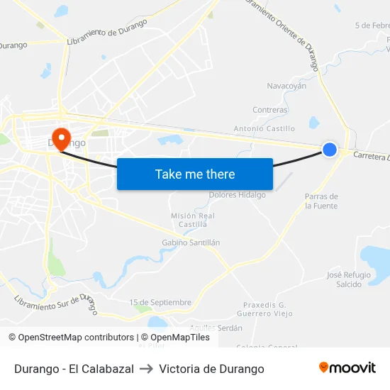 Durango - El Calabazal to Victoria de Durango map