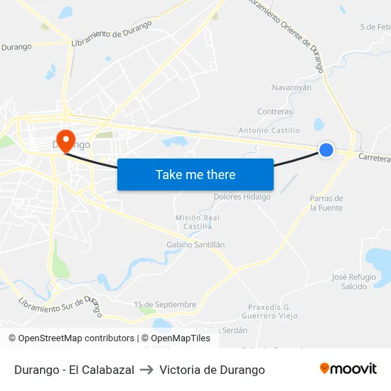 Durango - El Calabazal to Victoria de Durango map