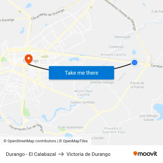 Durango - El Calabazal to Victoria de Durango map