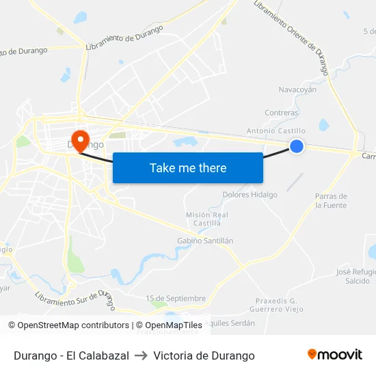 Durango - El Calabazal to Victoria de Durango map