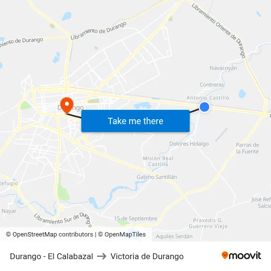 Durango - El Calabazal to Victoria de Durango map