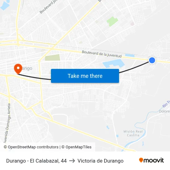 Durango - El Calabazal, 44 to Victoria de Durango map