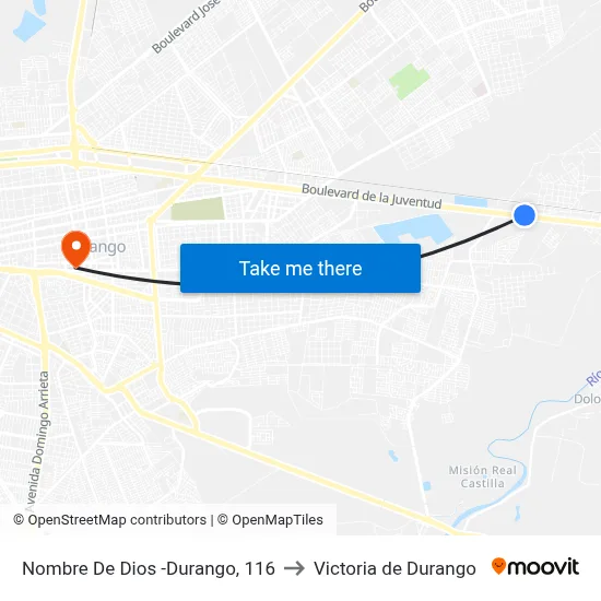 Nombre De Dios -Durango, 116 to Victoria de Durango map