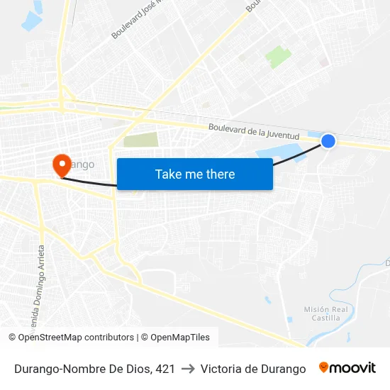 Durango-Nombre De Dios, 421 to Victoria de Durango map