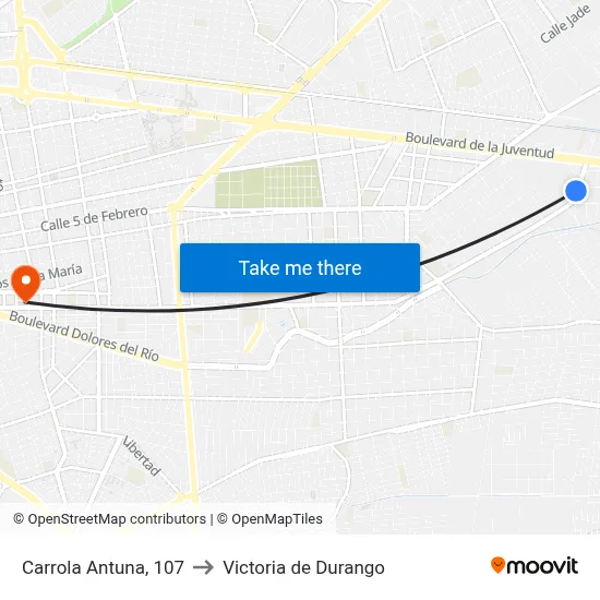 Carrola Antuna, 107 to Victoria de Durango map