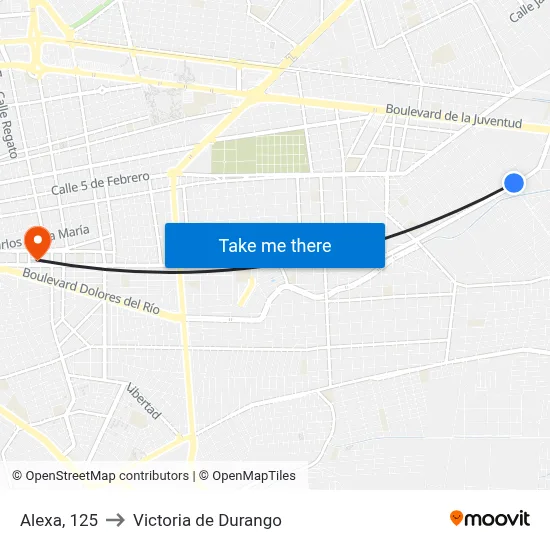 Alexa, 125 to Victoria de Durango map