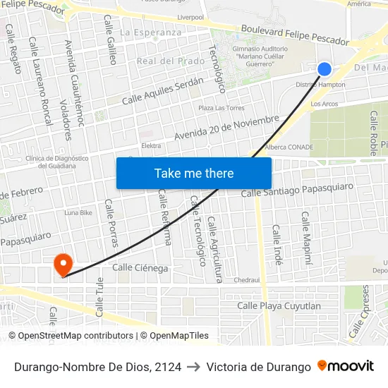 Durango-Nombre De Dios, 2124 to Victoria de Durango map