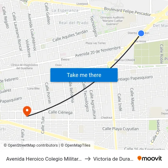 Avenida Heroico Colegio Militar, 202 to Victoria de Durango map