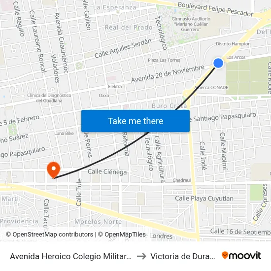 Avenida Heroico Colegio Militar, 208 to Victoria de Durango map