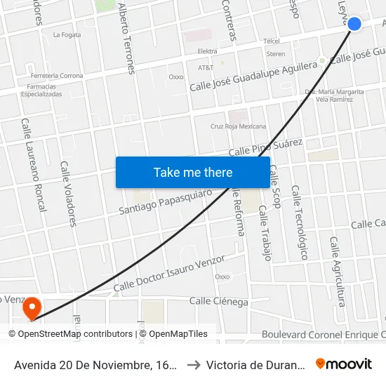 Avenida 20 De Noviembre, 1601 to Victoria de Durango map