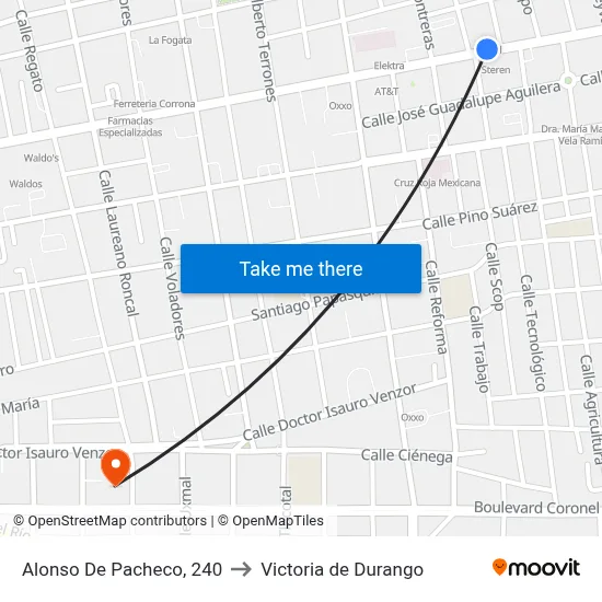Alonso De Pacheco, 240 to Victoria de Durango map