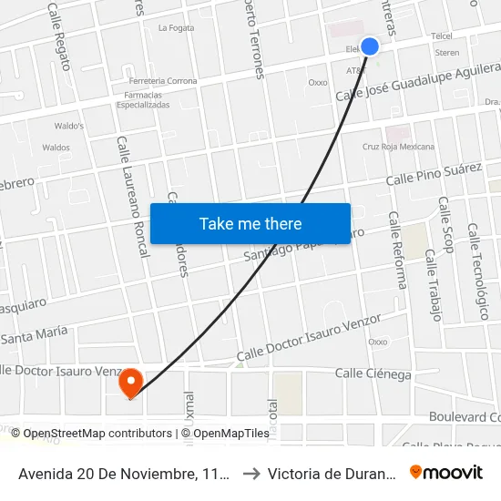 Avenida 20 De Noviembre, 1125 to Victoria de Durango map