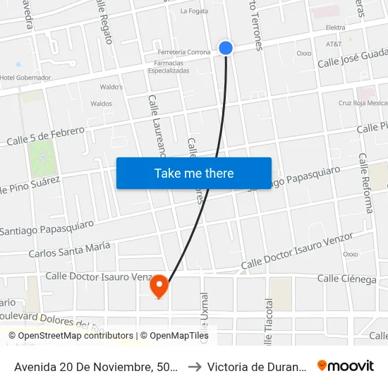 Avenida 20 De Noviembre, 509a to Victoria de Durango map