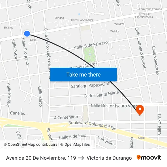 Avenida 20 De Noviembre, 119 to Victoria de Durango map