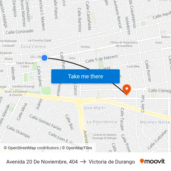 Avenida 20 De Noviembre, 404 to Victoria de Durango map