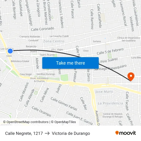 Calle Negrete, 1217 to Victoria de Durango map