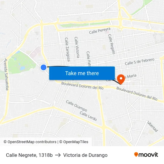 Calle Negrete, 1318b to Victoria de Durango map