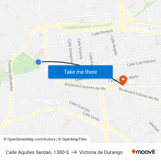 Calle Aquiles Serdan, 1380-S to Victoria de Durango map
