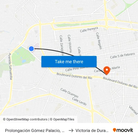 Prolongación Gómez Palacio, Sn-S to Victoria de Durango map