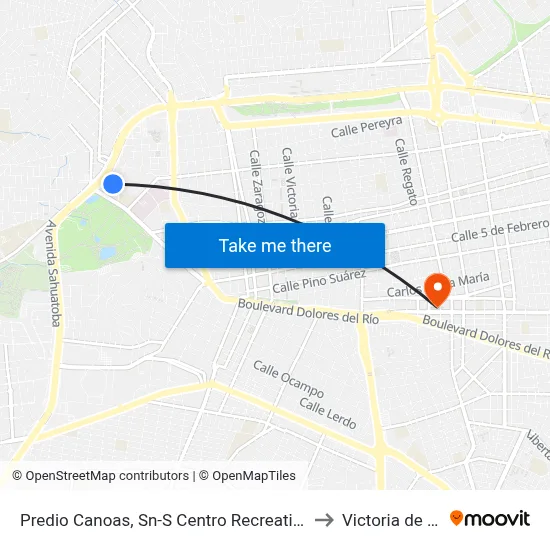 Predio Canoas, Sn-S Centro Recreativo Del Seguro Social to Victoria de Durango map