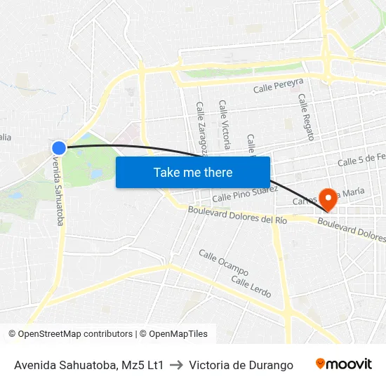 Avenida Sahuatoba, Mz5 Lt1 to Victoria de Durango map