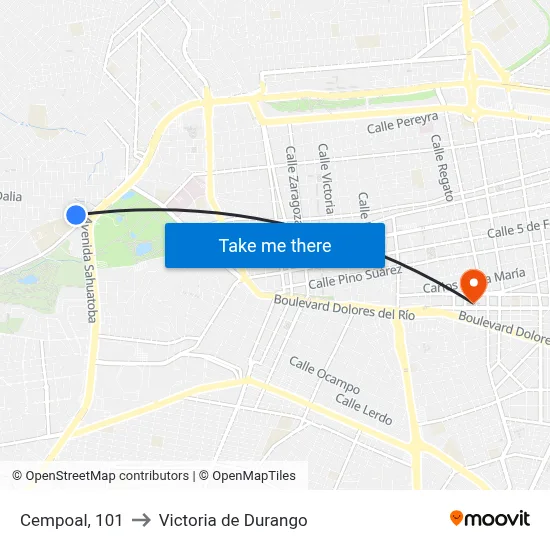 Cempoal, 101 to Victoria de Durango map