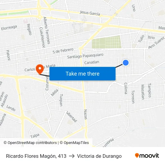 Ricardo Flores Magón, 413 to Victoria de Durango map