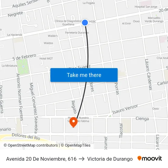 Avenida 20 De Noviembre, 616 to Victoria de Durango map