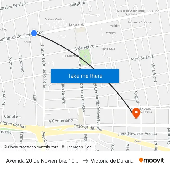 Avenida 20 De Noviembre, 101b to Victoria de Durango map