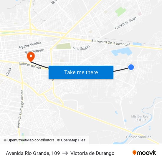 Avenida Rio Grande, 109 to Victoria de Durango map