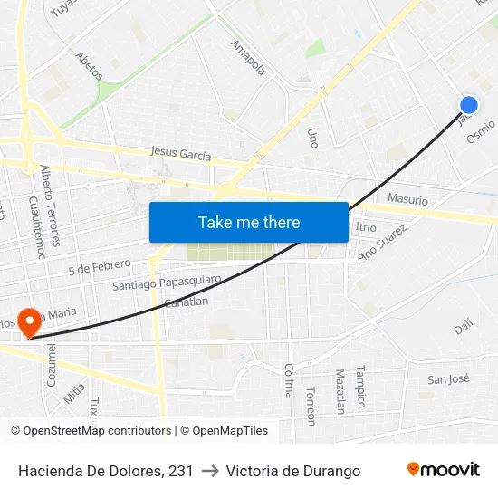 Hacienda De Dolores, 231 to Victoria de Durango map