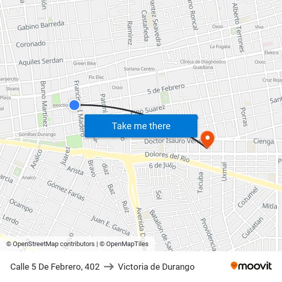 Calle 5 De Febrero, 402 to Victoria de Durango map