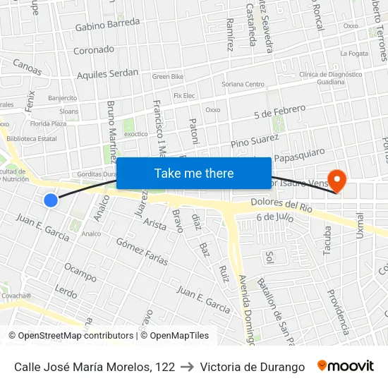 Calle José María Morelos, 122 to Victoria de Durango map