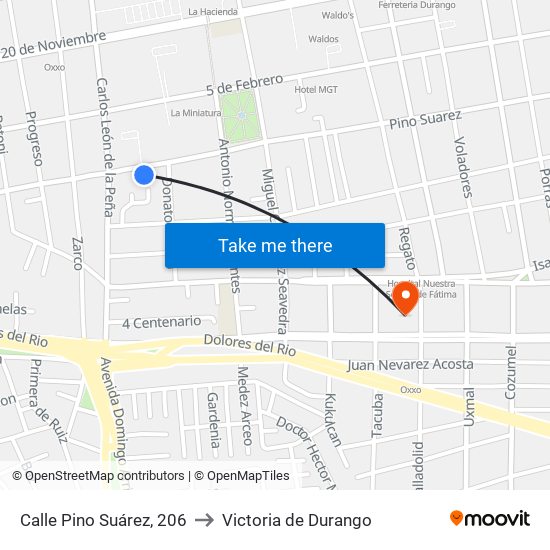 Calle Pino Suárez, 206 to Victoria de Durango map